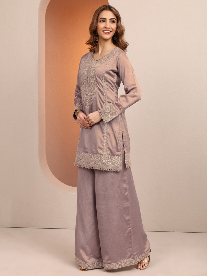 Libas Art Grey Embroidered Organza Straight Suit Set With Dupatta