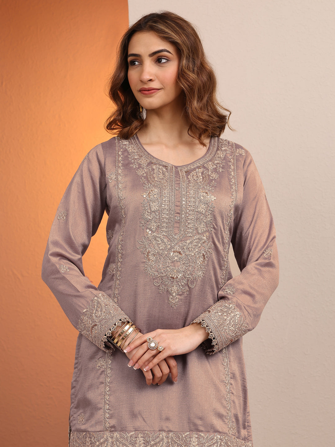 Libas Art Grey Embroidered Organza Straight Suit Set With Dupatta