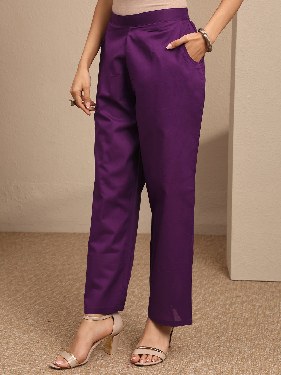 Purple Embroidered Silk Blend Straight Suit Set With Dupatta