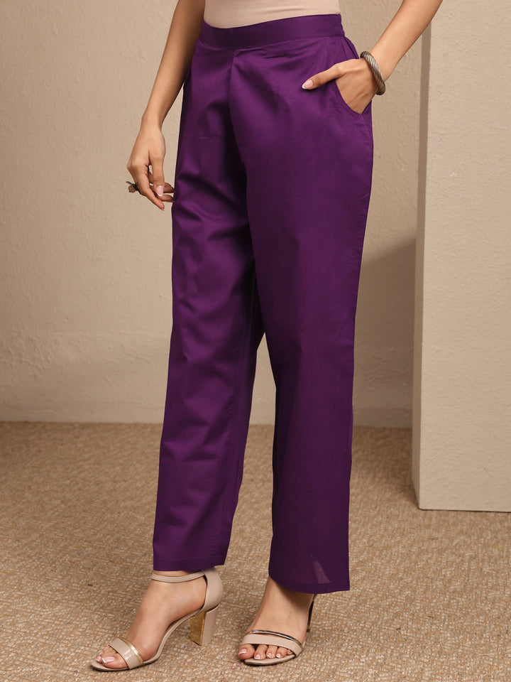 Purple Embroidered Silk Blend Straight Suit Set With Dupatta