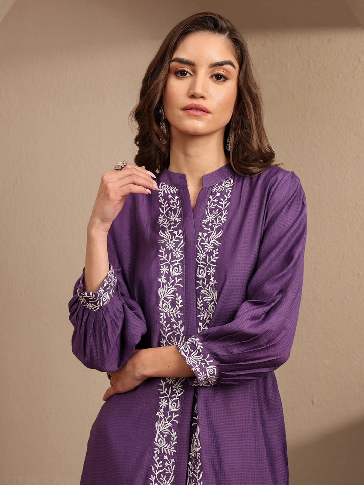 Purple Embroidered Silk Blend Co-Ord Set