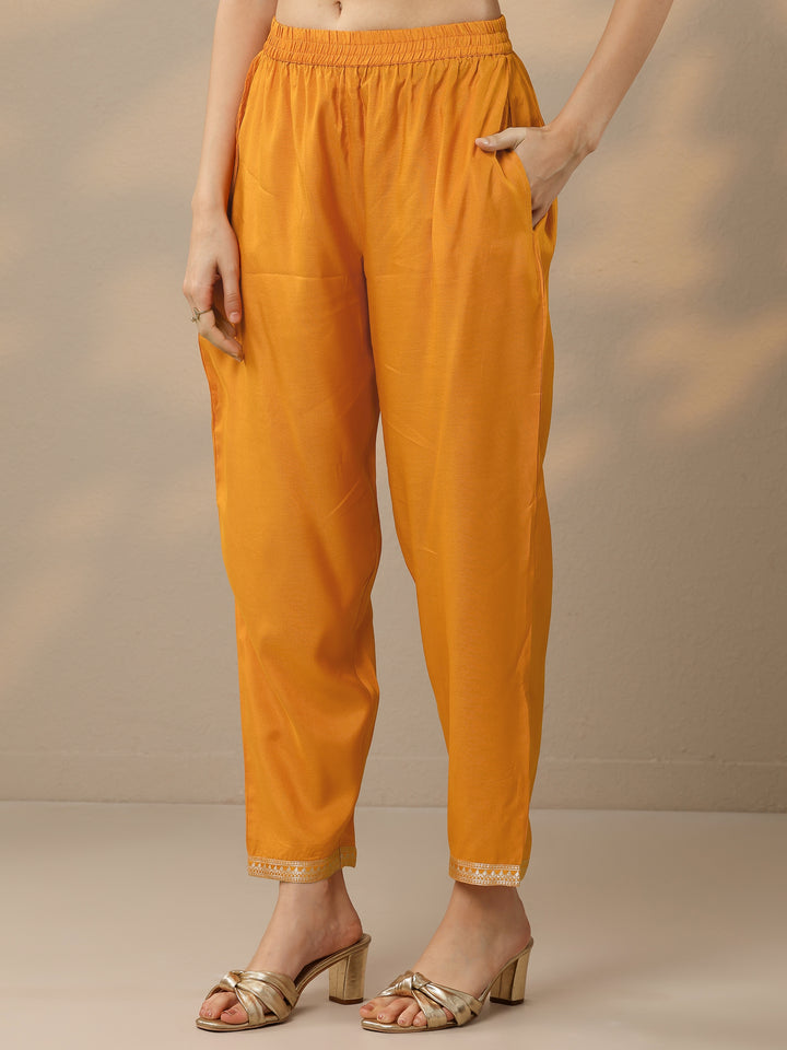 Orange Woven Design Silk Blend Straight Suit Set With Dupatta