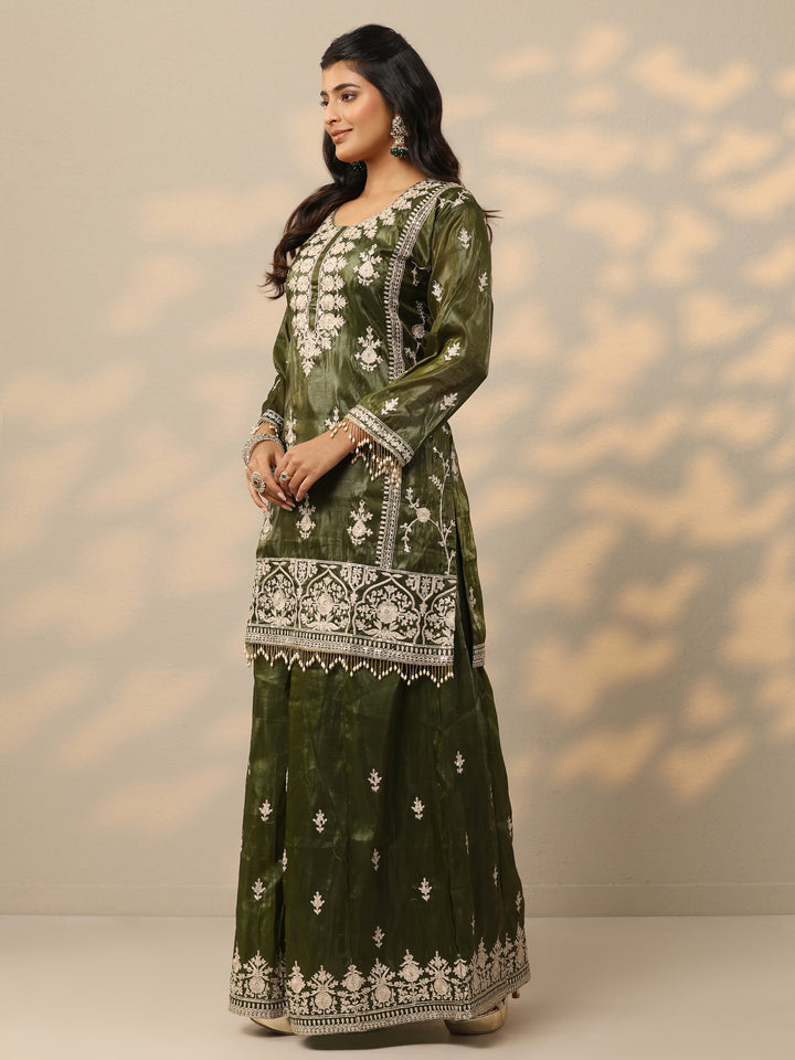 Libas Art Green Embroidered Organza Straight Suit Set With Dupatta