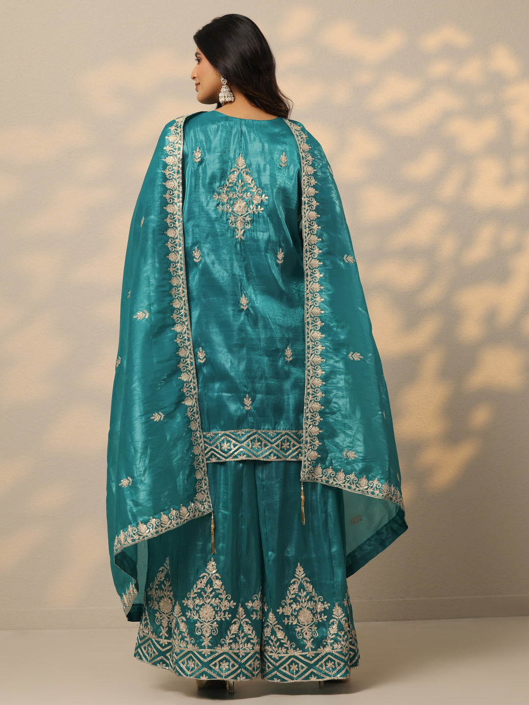 Libas Art Blue Embroidered Organza Straight Suit Set With Dupatta