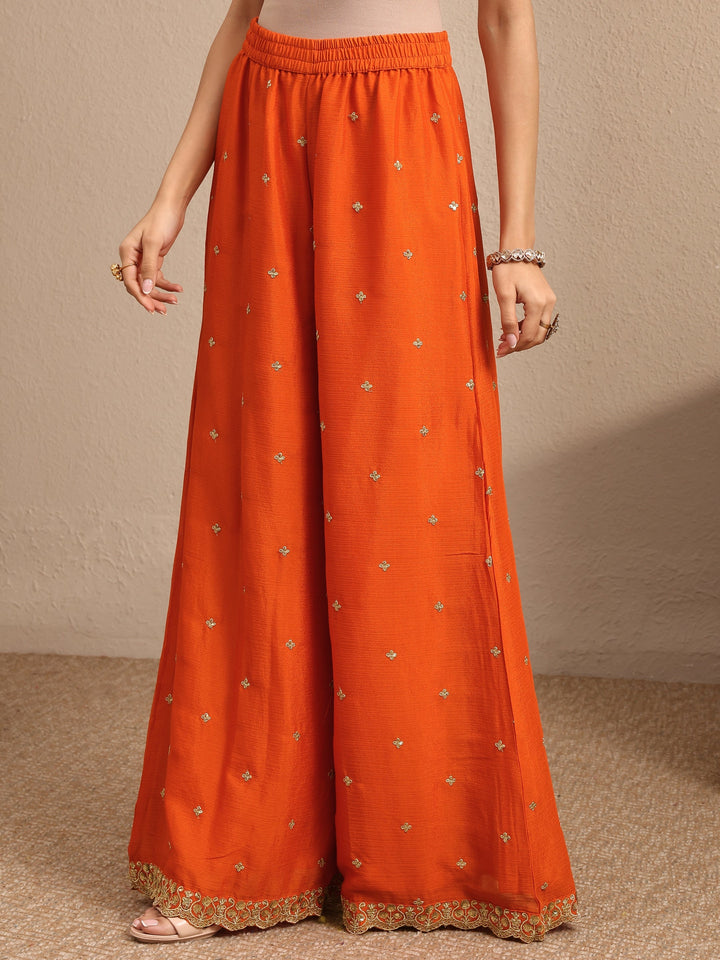 Orange Embroidered Chinon Straight Suit Set With Dupatta