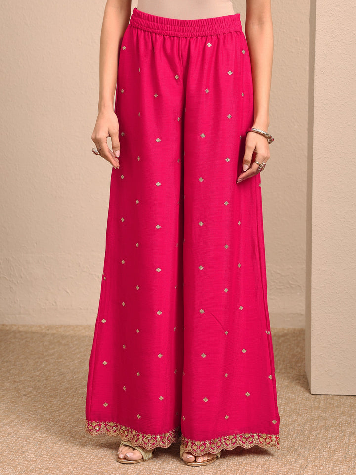 Pink Embroidered Chinon Straight Suit Set With Dupatta