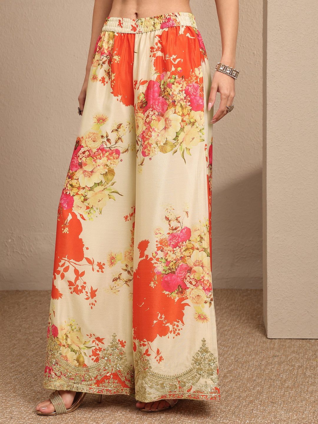 Orange Embroidered Chinon Straight Suit Set With Dupatta