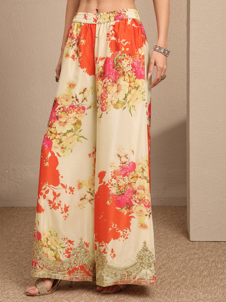 Orange Embroidered Chinon Straight Suit Set With Dupatta