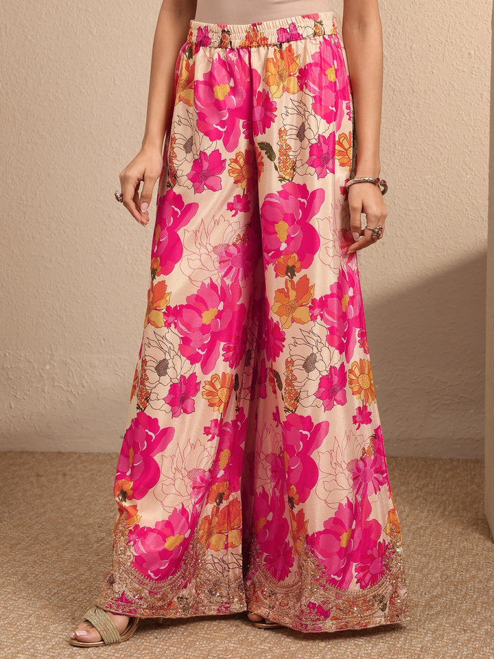 Pink Embroidered Chinon Straight Suit Set With Dupatta