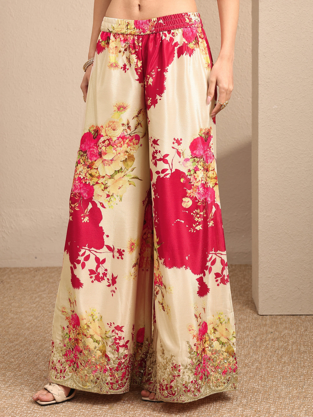 Red Embroidered Chinon Straight Suit Set With Dupatta