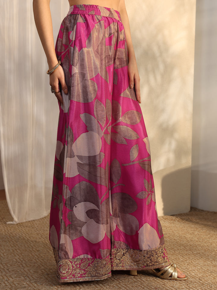 Pink Printed Chinon Straight Suit Set With Dupatta