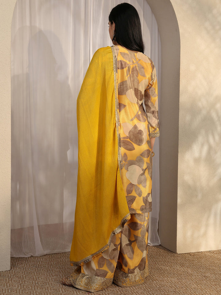 Mustard Printed Chinon Straight Suit Set With Dupatta