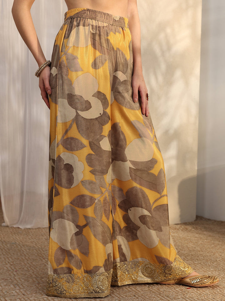 Mustard Printed Chinon Straight Suit Set With Dupatta