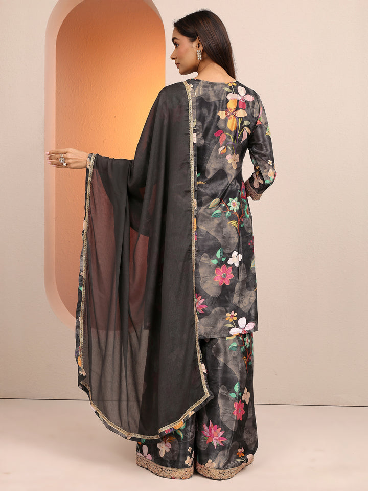 Black Printed Chinon Straight Suit Set With Dupatta
