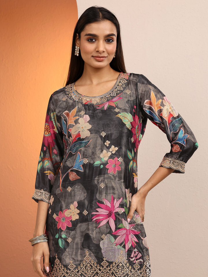 Black Printed Chinon Straight Suit Set With Dupatta