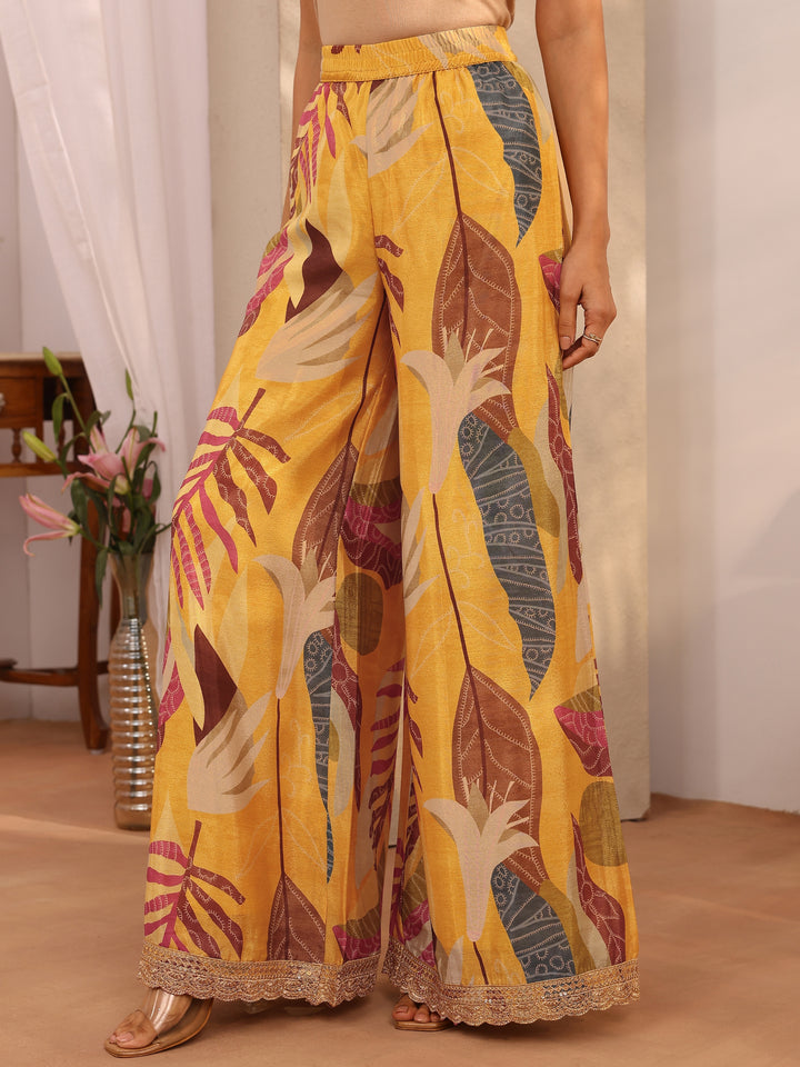 Mustard Printed Chinon Straight Suit Set With Dupatta