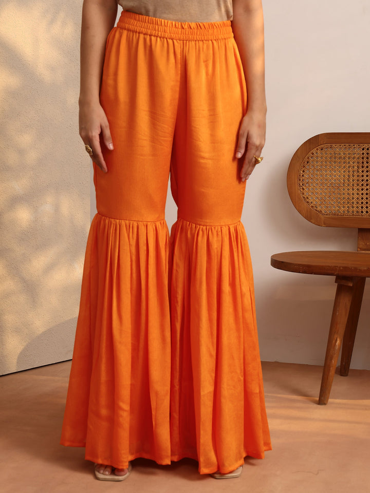 Mustard Bandhani Printed Chinon Straight Sharara Suit Set With Dupatta