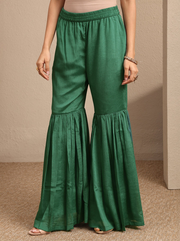 Green Bandhani Printed Chinon Straight Sharara Suit Set With Dupatta