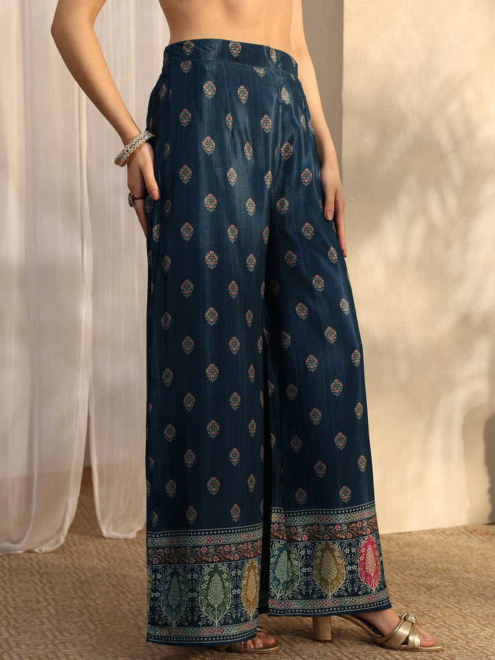 Blue Printed Chinon Straight Suit Set With Dupatta