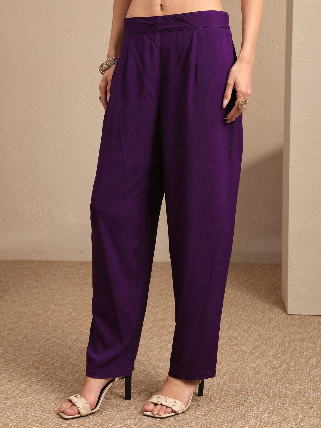 Purple Embroidered Georgette A-line Suit Set With Dupatta