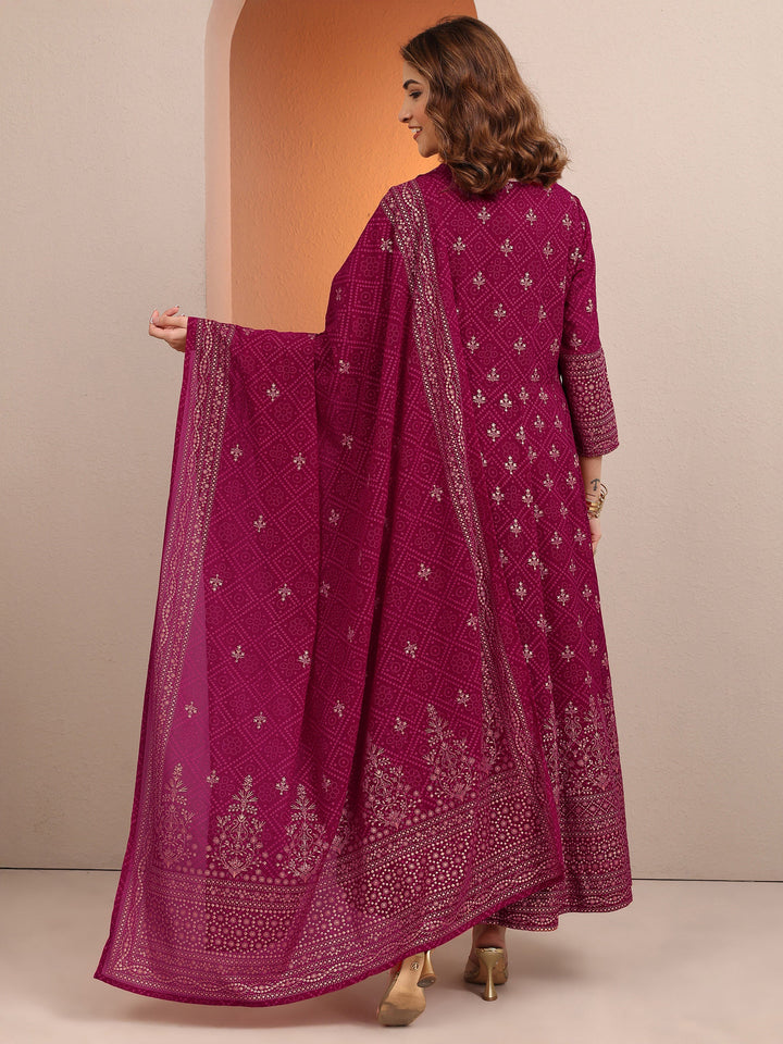 Pink Embroidered Georgette Anarkali Suit Set With Dupatta