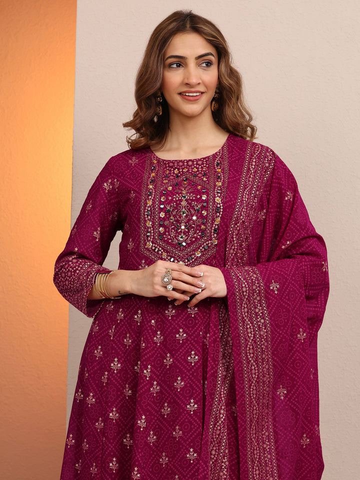 Pink Embroidered Georgette Anarkali Suit Set With Dupatta