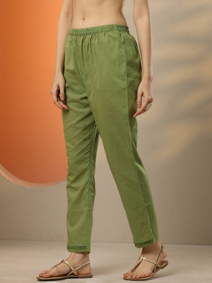 Green Embroidered Cotton Straight Suit Set With Dupatta