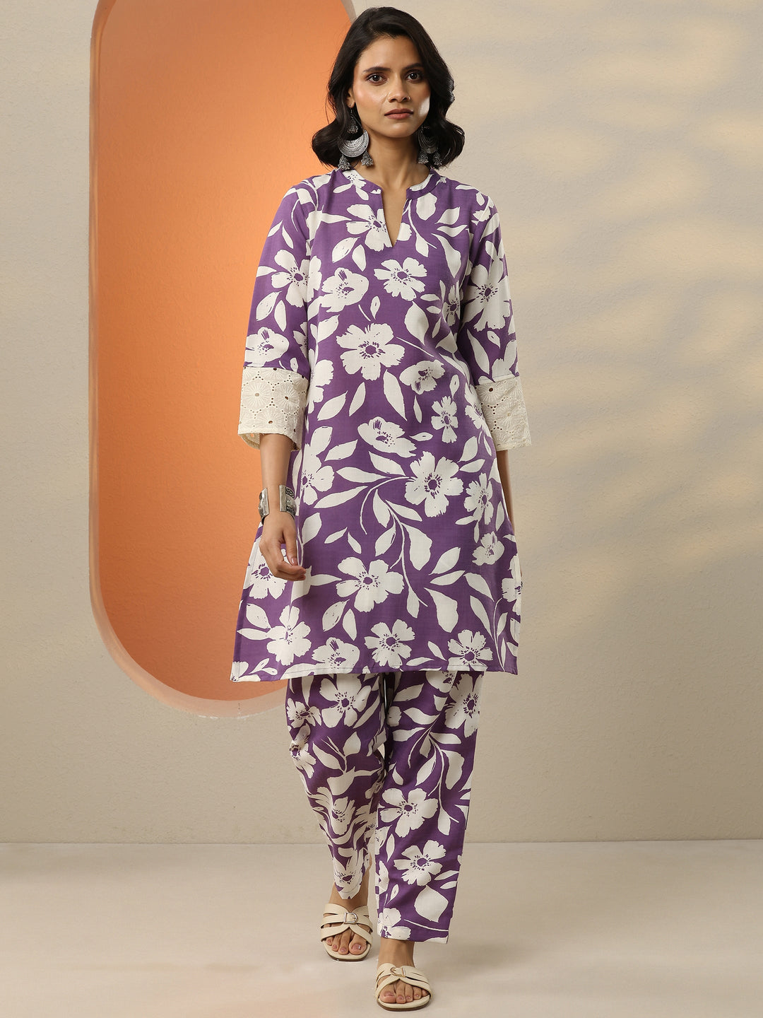 Purple Printed Cotton Blend Co-Ord Sets
