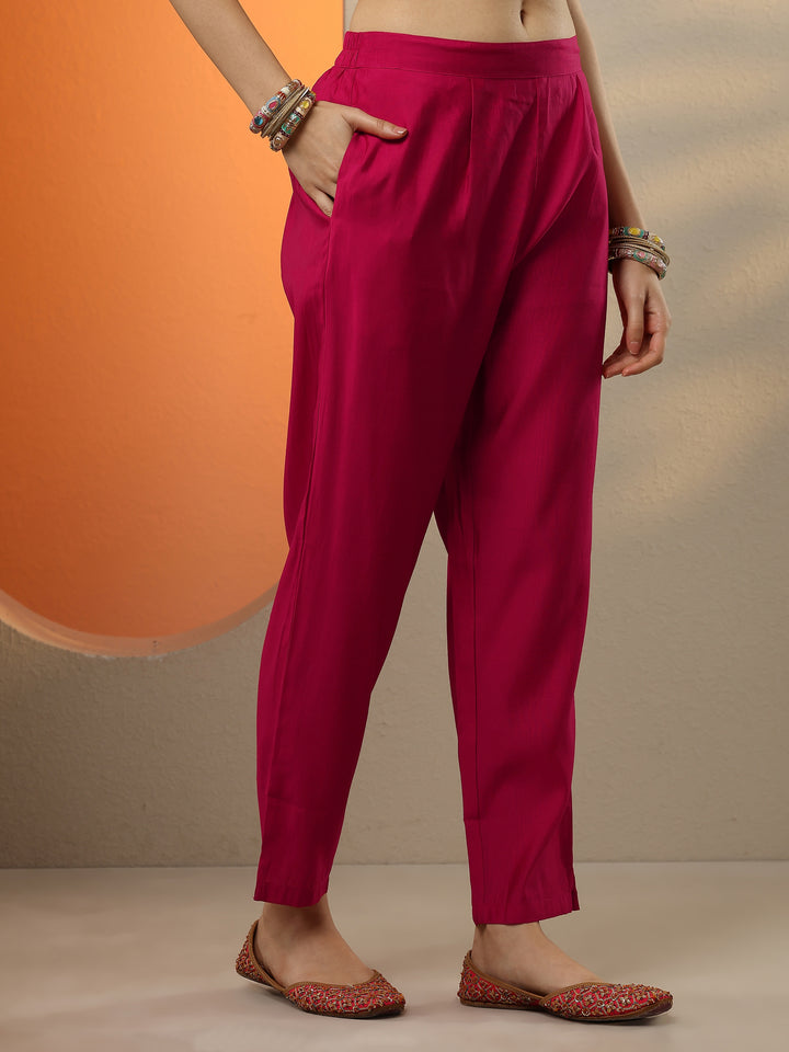 Pink Printed Silk blend Straight Suit Set With Dupatta