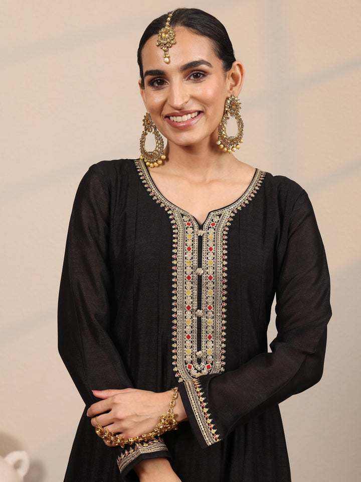 Black Yoke Design Silk Blend  Anarkali Suit Set With Dupatta