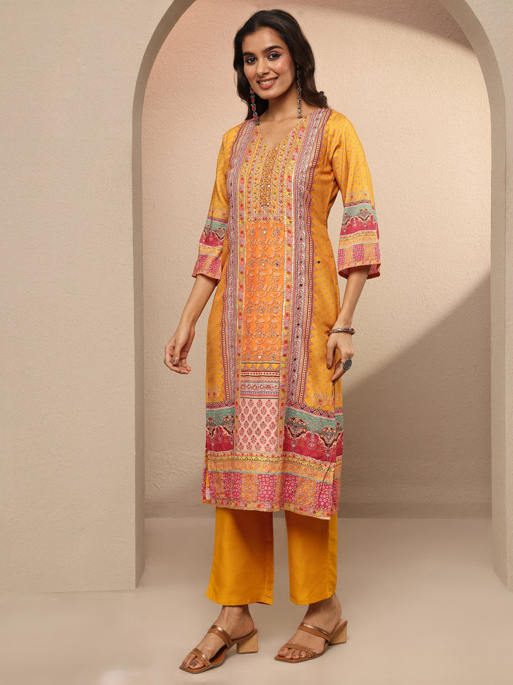 Multi Printed Silk Blend Straight Suit Set With Dupatta