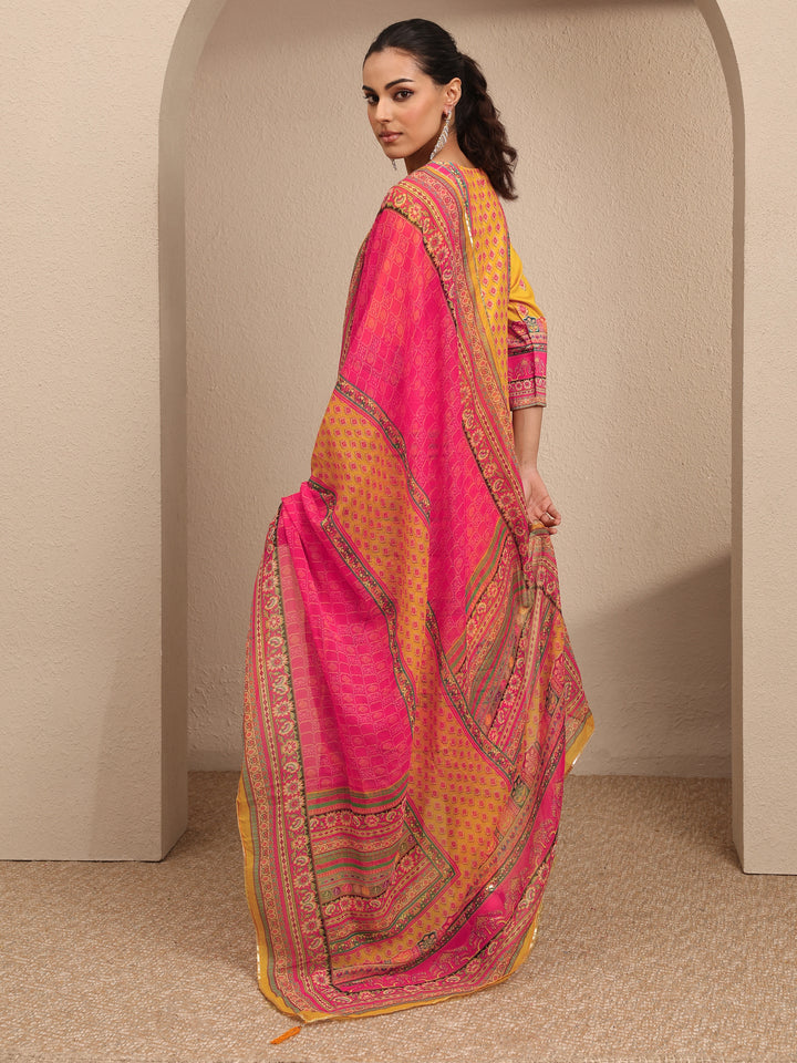 Multi Printed Silk blend Straight Suit Set With Dupatta