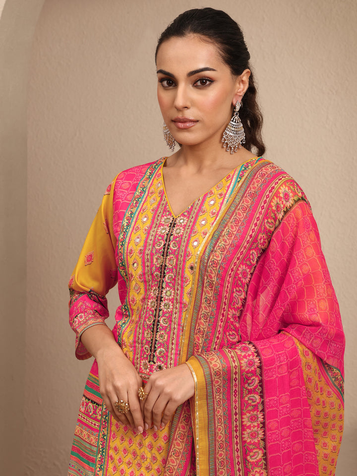 Multi Printed Silk blend Straight Suit Set With Dupatta