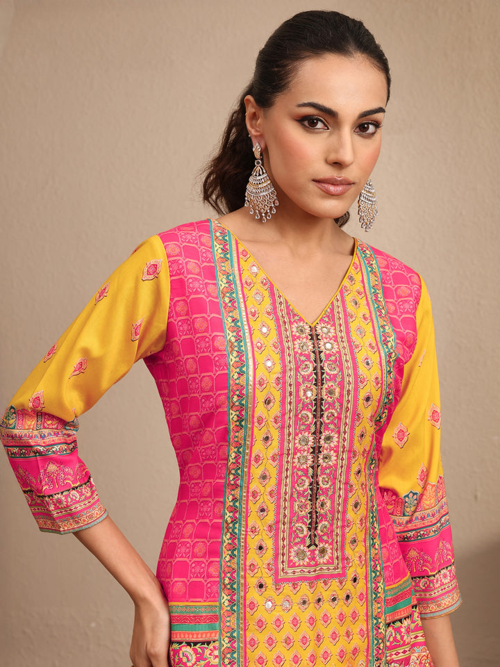 Multi Printed Silk blend Straight Suit Set With Dupatta