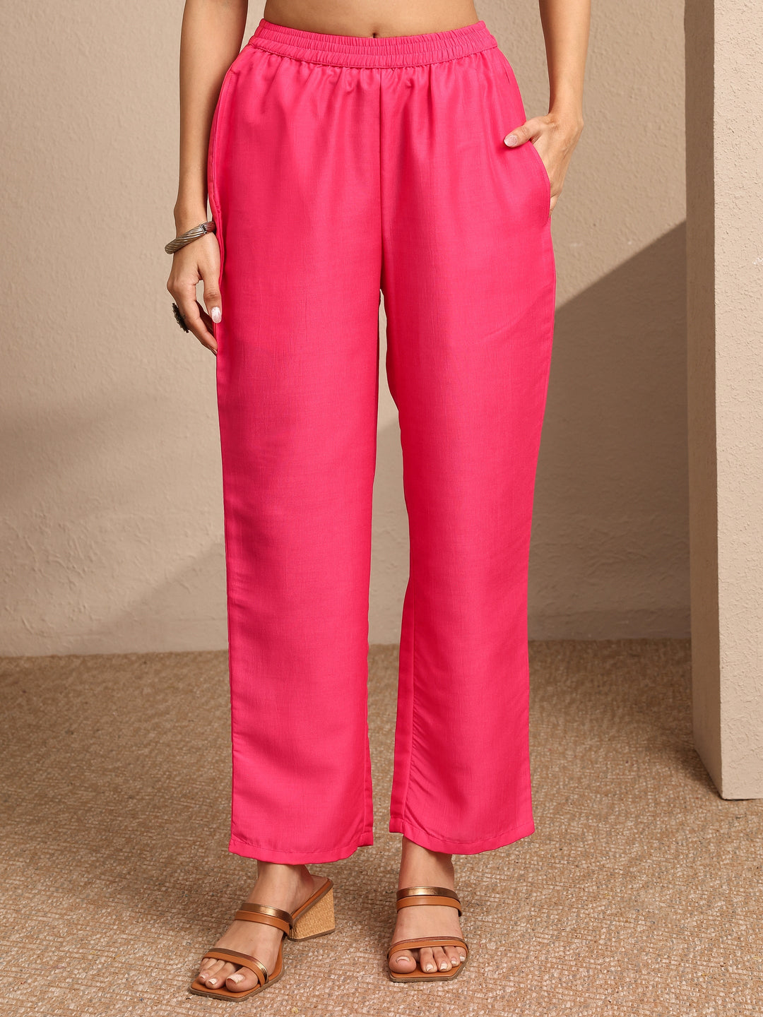 Pink Printed Silk blend Straight Suit Set With Dupatta