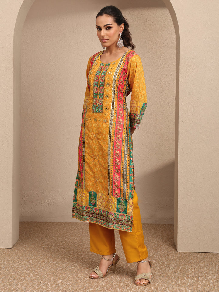 Multi Printed Silk blend Straight Suit Set With Dupatta