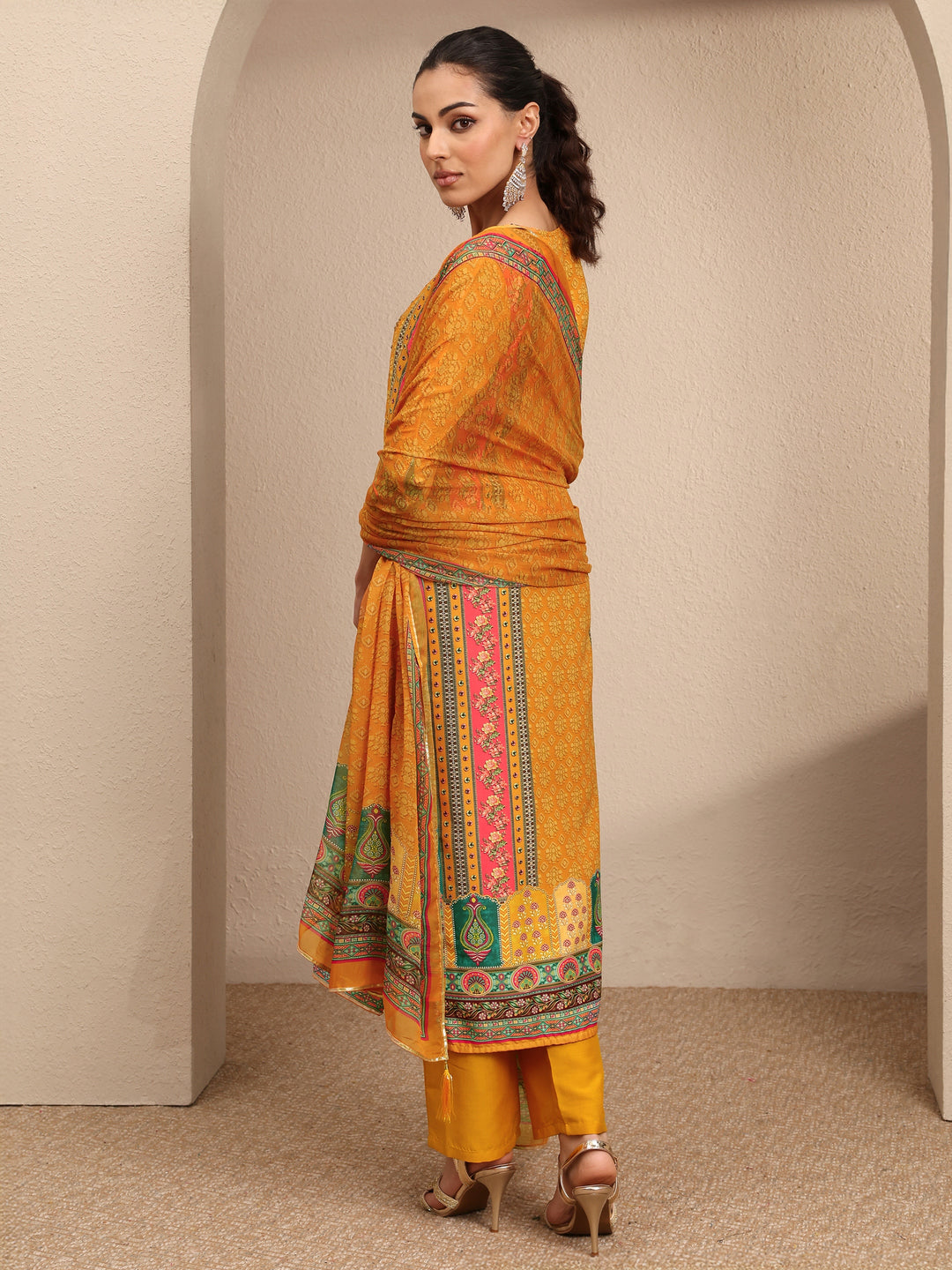 Multi Printed Silk blend Straight Suit Set With Dupatta