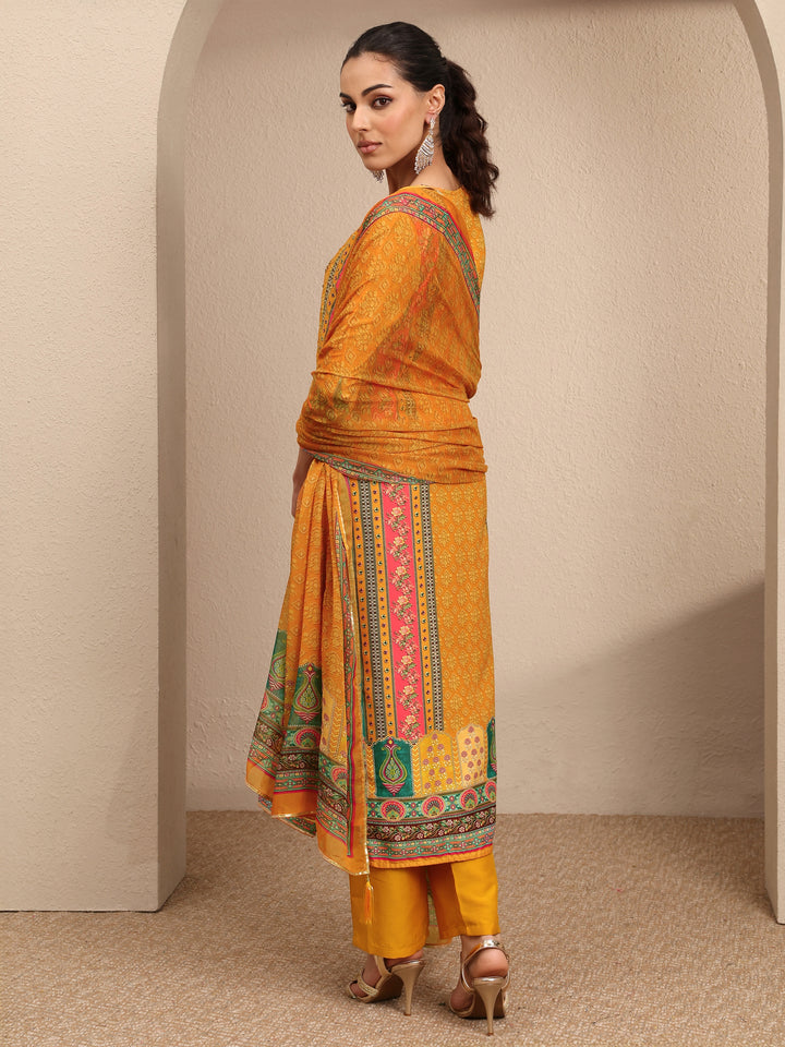 Multi Printed Silk blend Straight Suit Set With Dupatta