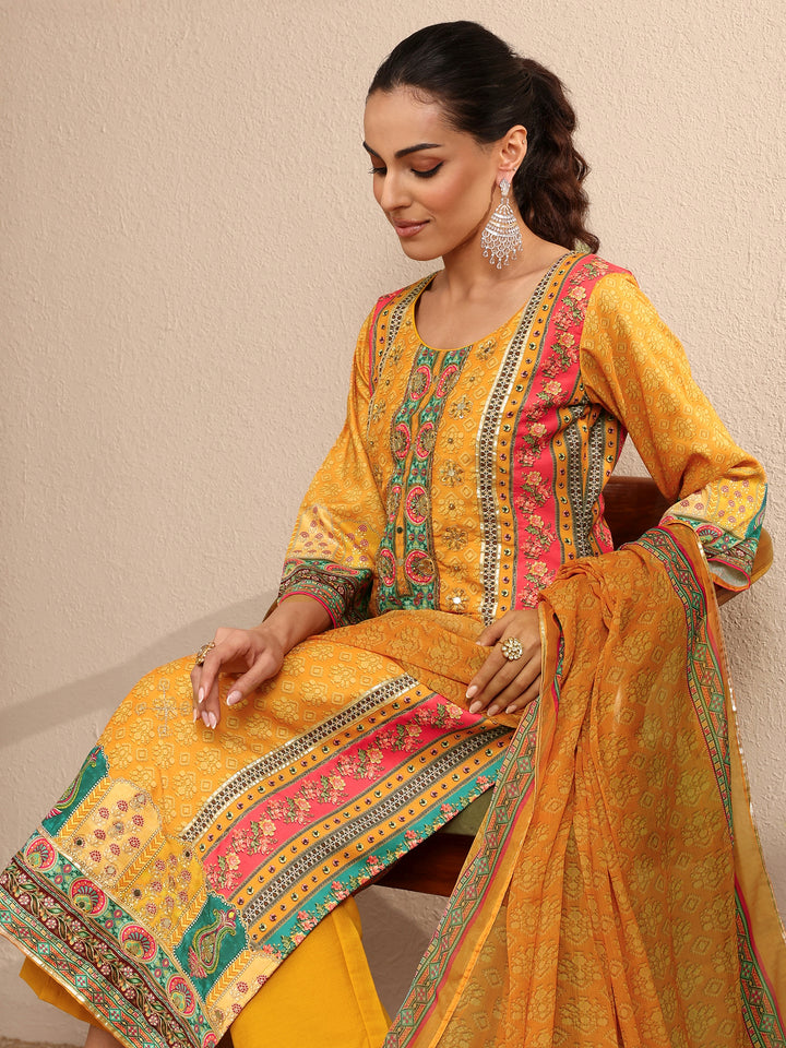 Multi Printed Silk blend Straight Suit Set With Dupatta