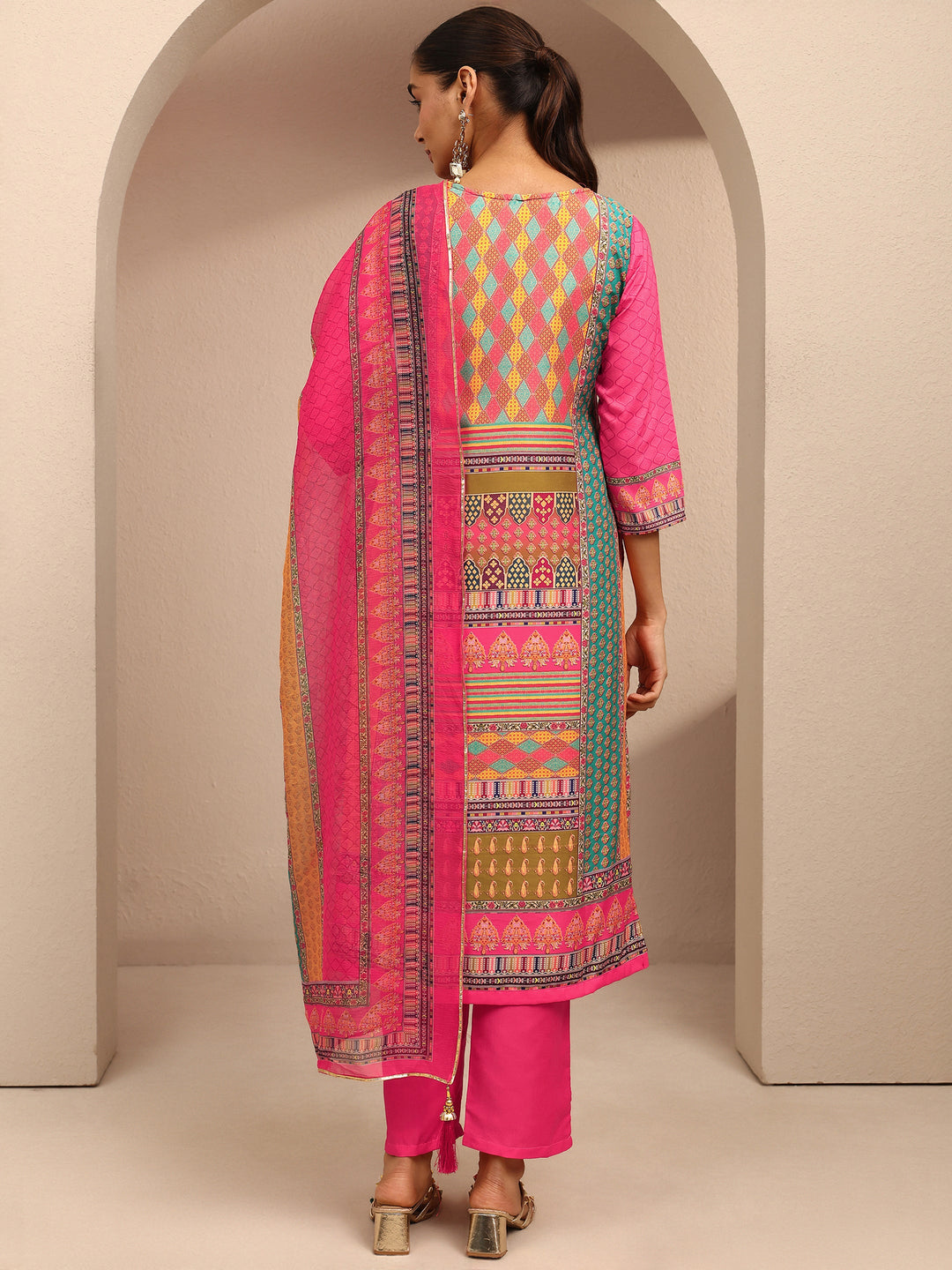 Multi Printed Silk Blend Straight Suit Set With Dupatta