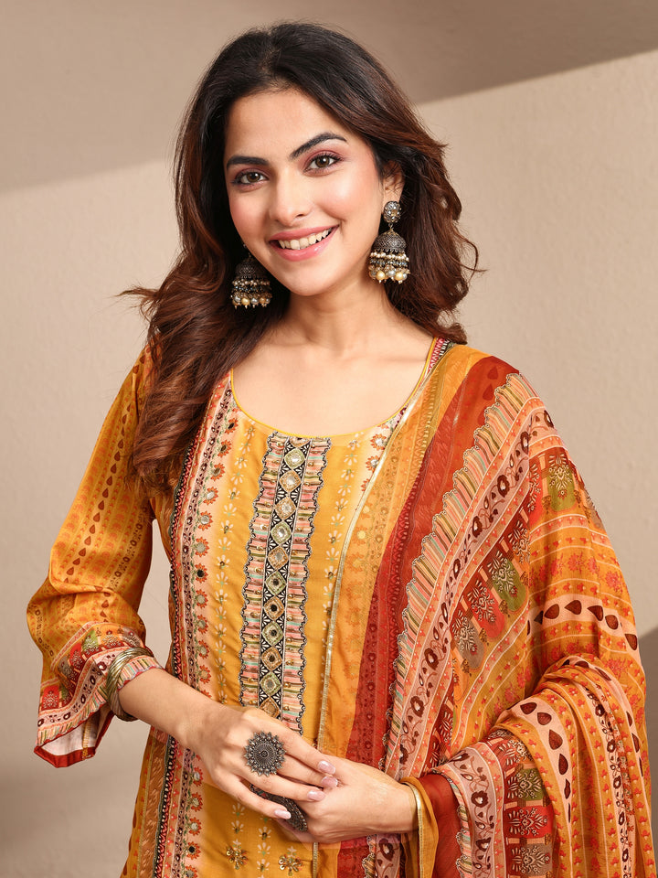 Multi Printed Silk Blend Straight Suit Set With Dupatta