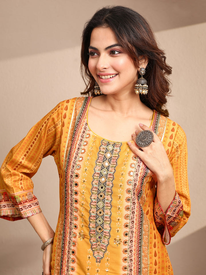 Multi Printed Silk Blend Straight Suit Set With Dupatta