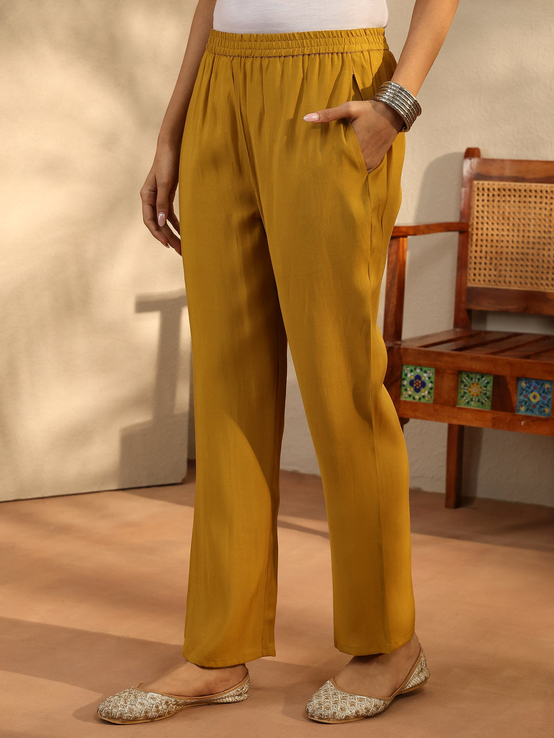 Mustard Printed Silk Blend Straight Suit Set With Dupatta