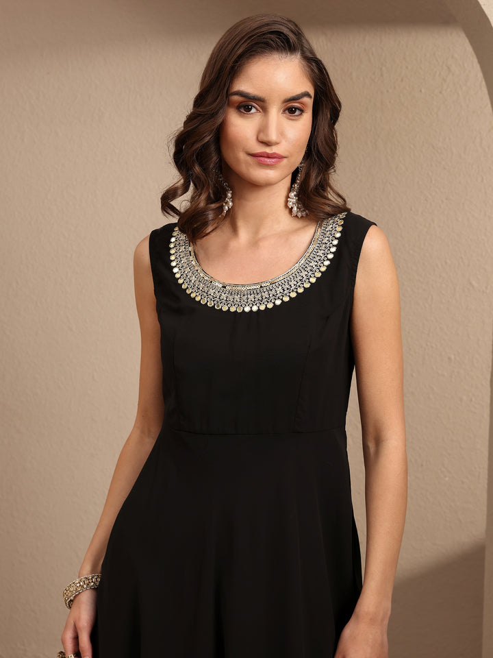 Black Embroidered Georgette Anarkali Suit Set With Dupatta