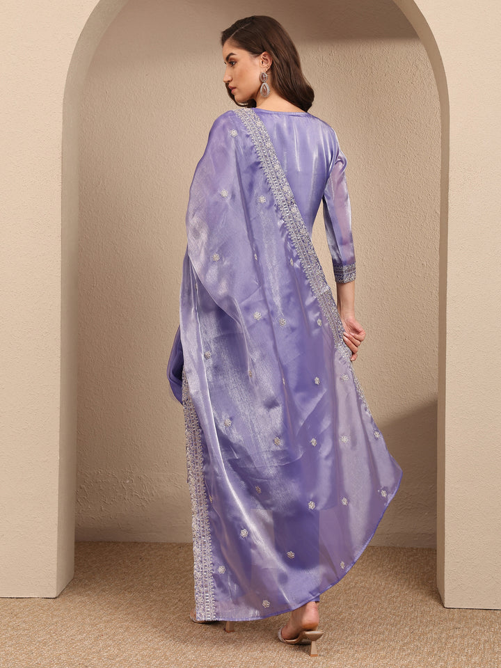 Lavender Embroidered Organza Straight Suit Set With Dupatta
