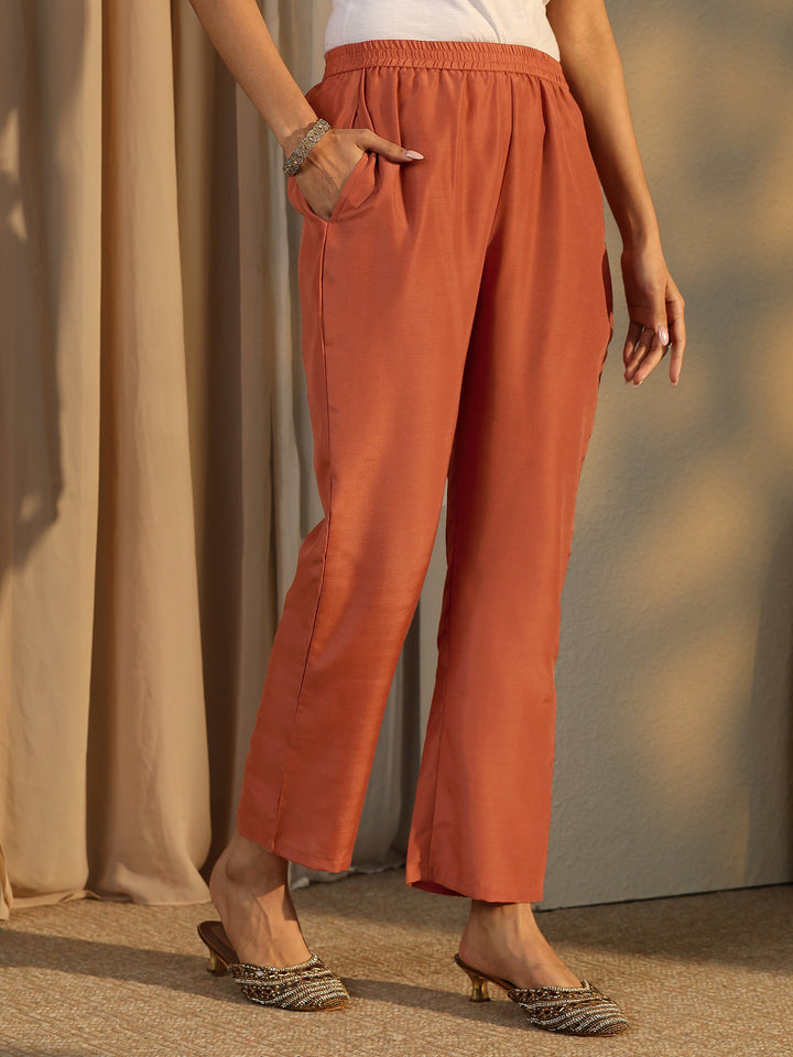 Rust Embroidered Organza Straight Suit Set With Dupatta