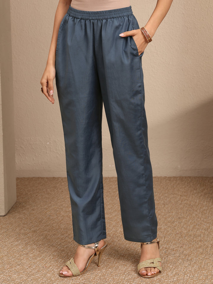 Blue Embroidered Chinon Straight Suit Set With Dupatta