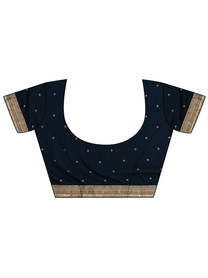 Navy Blue Striped Woven Design Chiffon Saree With Unstitched Blouse Piece