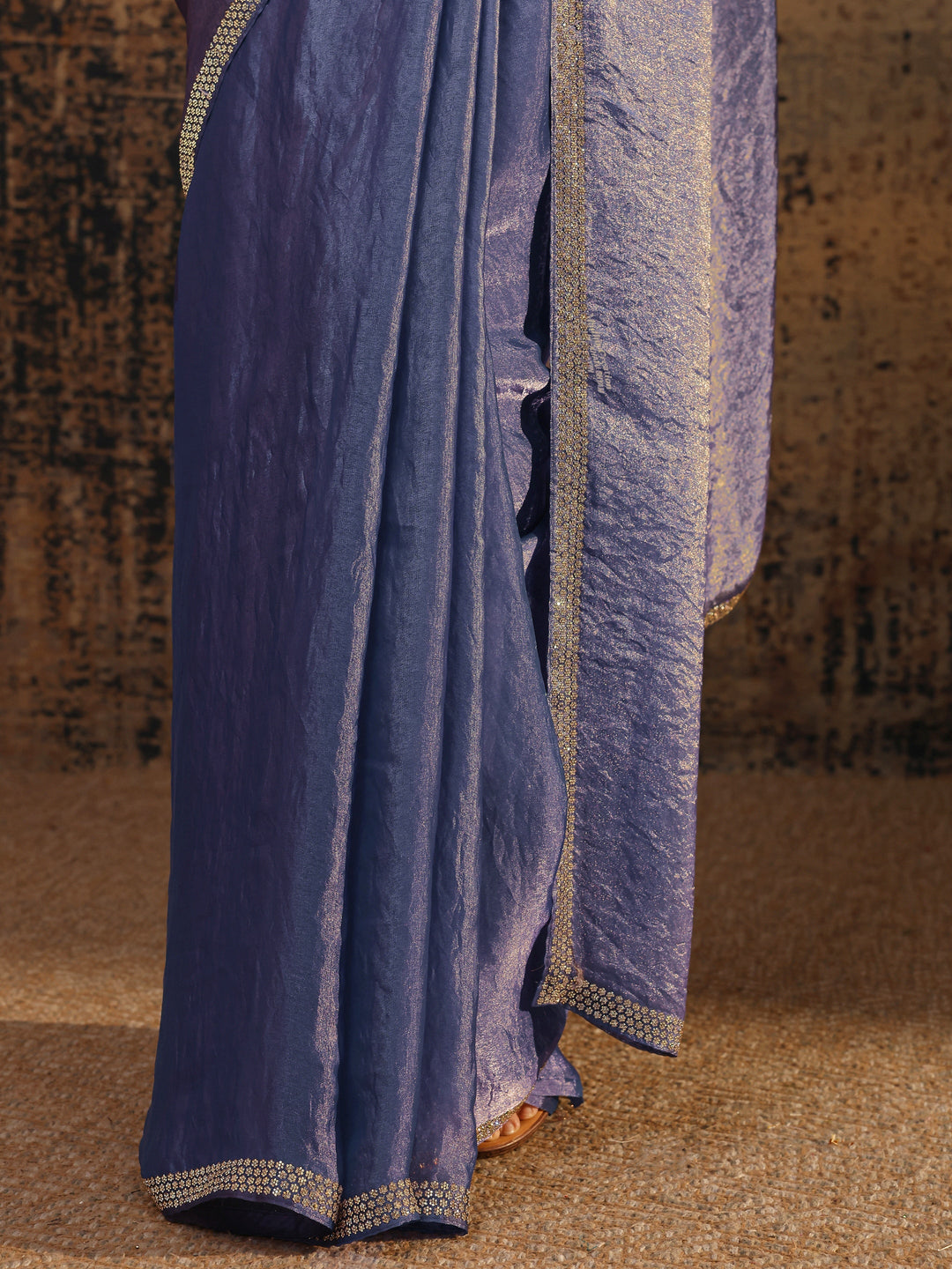 Lavender Solid Satin Saree With Unstitched Blouse Piece