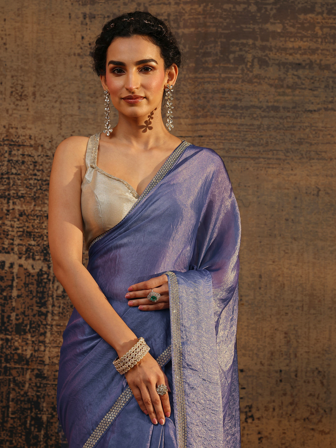 Lavender Solid Satin Saree With Unstitched Blouse Piece